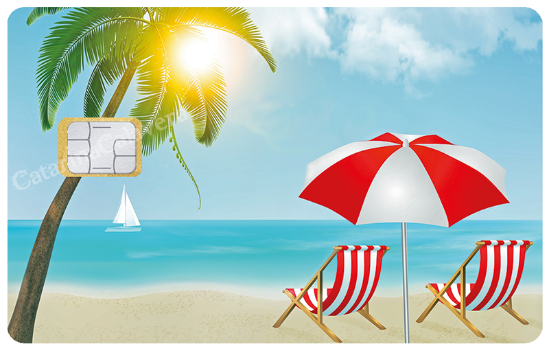 Transat à la plage - Sticker pour carte bancaire, format US