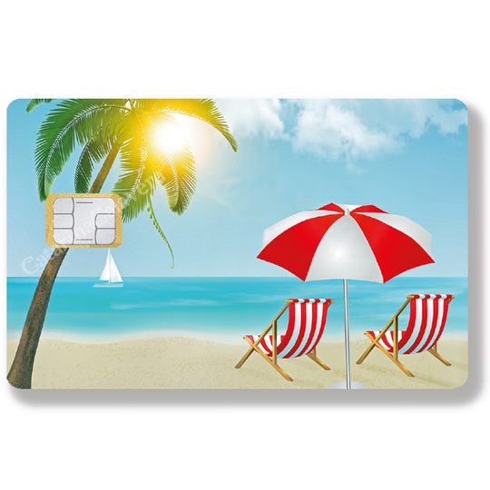 Liegestuhl am Strand - Bankkartenaufkleber, US-Format