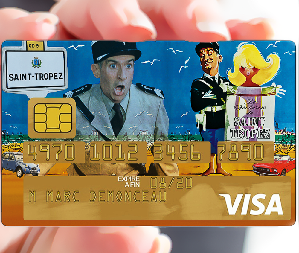 Le gendarme de saint Tropez, hommage à Louis de Funes, serie limitée 50 ex. - sticker pour carte bancaire