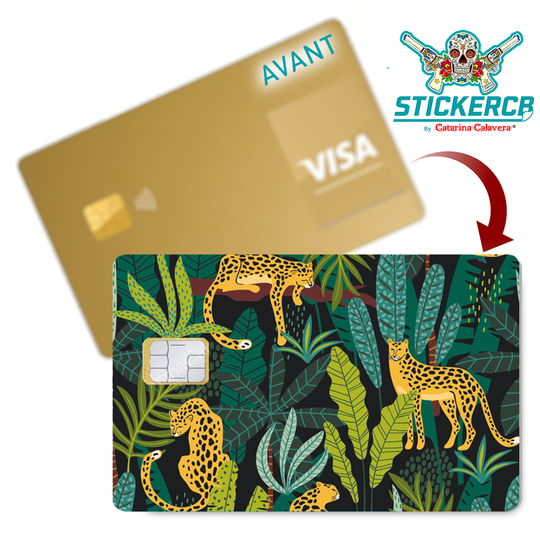 Leopards dans la jungle - Sticker pour carte bancaire, disponible en deux formats.