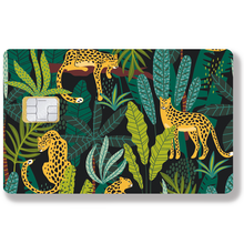 Load image into Gallery viewer, Leopards dans la jungle - Sticker pour carte bancaire, disponible en deux formats.
