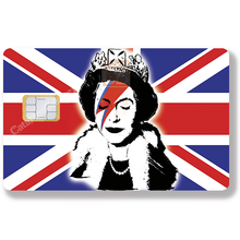 Load image into Gallery viewer, Queen Elizabeth Vs Bowie in England - Credit card sticker, available in two sizes.
