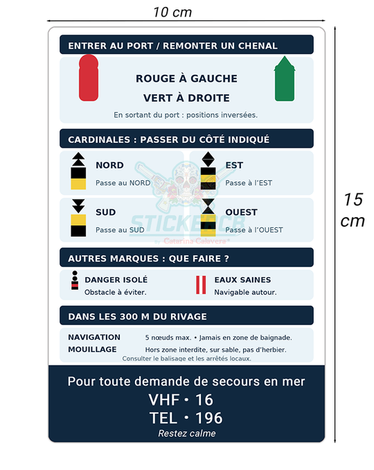 Sticker mémo de navigation pour les bateaux de plaisance – Balisage maritime, mouillage et règle des 300 m