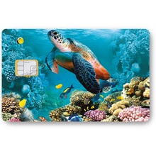 Load image into Gallery viewer, Tortue Marine - sticker pour carte bancaire, 2 formats de carte bancaire disponibles

