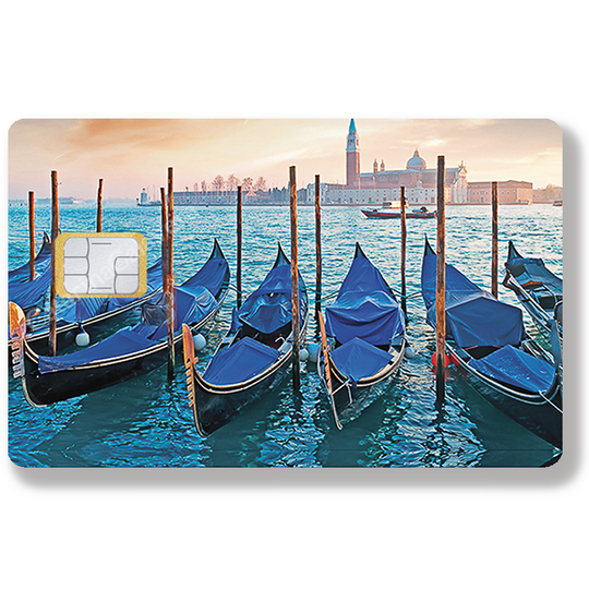 Venise, les gondoles - Sticker pour carte bancaire, format US
