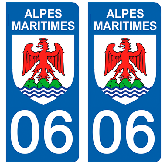 06 ALPES MARITIMES - Stickers pour plaque d'immatriculation, disponible pour AUTO et MOTO
