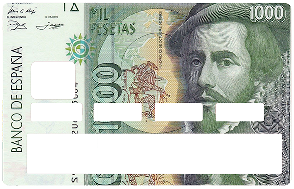 1000 pesetas- sticker pour carte bancaire