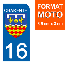 Charger l&#39;image dans la galerie, 16 CHARENTE - Stickers pour plaque d&#39;immatriculation, disponible pour AUTO et MOTO
