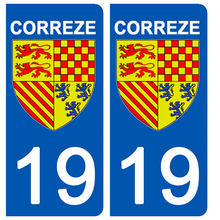 Load the image in the gallery, 19 CORREZE - Stickers for license plate, available for AUTO and MOTO