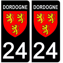 Charger l&#39;image dans la galerie, 24 Dordogne - Stickers pour plaque d&#39;immatriculation, disponible pour AUTO et MOTO
