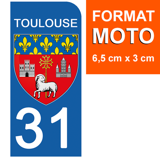 31 TOULOUSE, HAUTE GARONNE - Stickers pour plaque d'immatriculation, disponible pour AUTO et MOTO