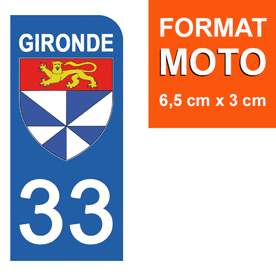 33 GIRONDE - Stickers pour plaque d'immatriculation, disponible pour AUTO et MOTO