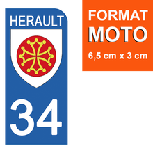 Load the image in the gallery, 34 HERAULT - Stickers for license plate, available for AUTO and MOTO