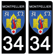 Charger l&#39;image dans la galerie, 34 MONTPELLIER, HERAULT - Stickers pour plaque d&#39;immatriculation, disponible pour AUTO et MOTO
