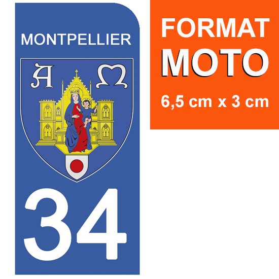 34 MONTPELLIER, HERAULT - Stickers pour plaque d'immatriculation, disponible pour AUTO et MOTO