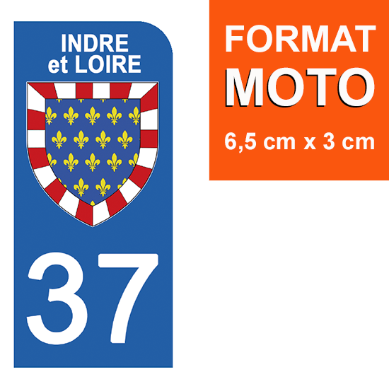 37 INDRE et LOIRE - Stickers pour plaque d'immatriculation, disponible pour AUTO et MOTO