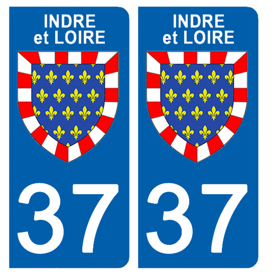 37 INDRE et LOIRE - Stickers pour plaque d'immatriculation, disponible pour AUTO et MOTO