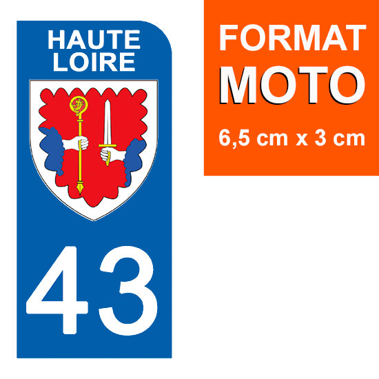 43 HAUTE LOIRE - Stickers pour plaque d'immatriculation, disponible pour AUTO et MOTO