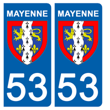 Load the image in the gallery, 53 MAYENNE - Stickers for license plate, available for AUTO and MOTO
