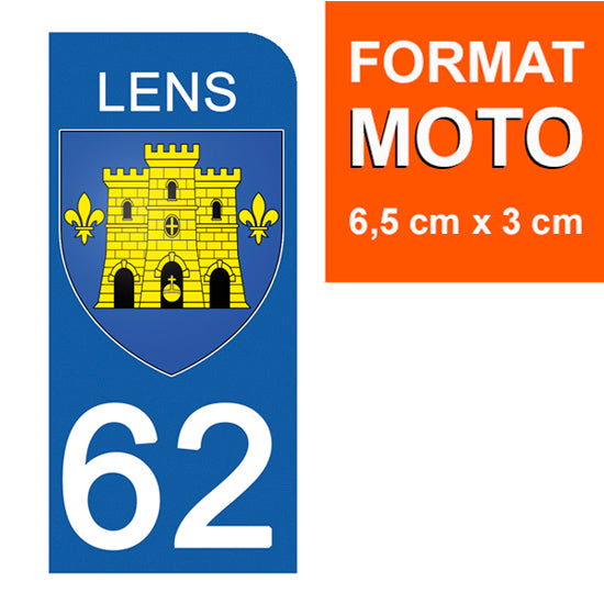 62 PAS DE CALAIS, LENS - Stickers pour plaque d'immatriculation, disponible pour AUTO et MOTO