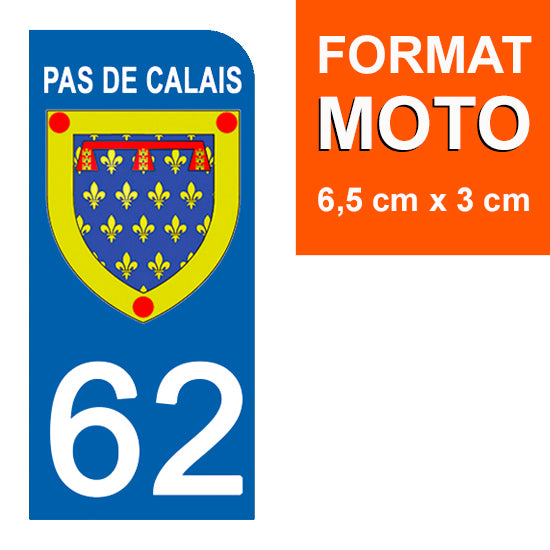 62 PAS DE CALAIS - Stickers pour plaque d'immatriculation, disponible pour AUTO et MOTO