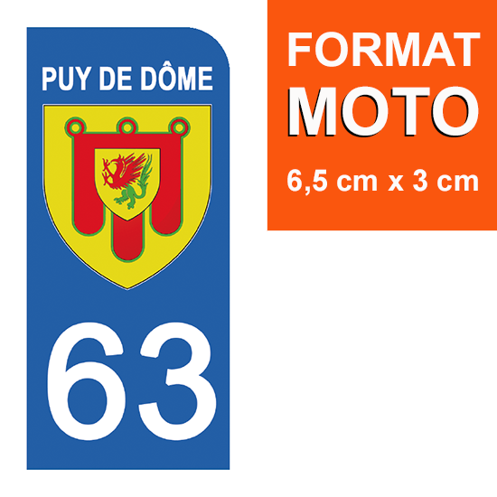 63 PUY DE DÔME - Stickers pour plaque d'immatriculation, disponible pour AUTO et MOTO