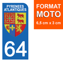Load the image in the gallery, 64 PYRENNEES ATLANTIQUE - Stickers for license plate, available for AUTO and MOTORCYCLE
