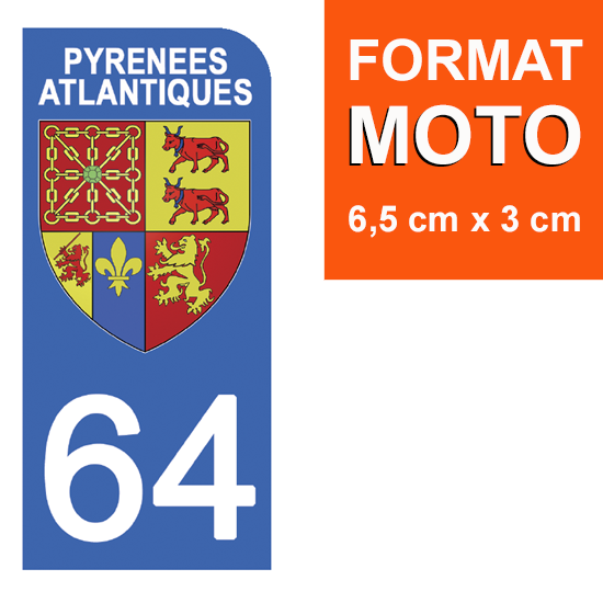 64 PYRENNEES ATLANTIQUES - Stickers pour plaque d'immatriculation, disponible pour AUTO et MOTO