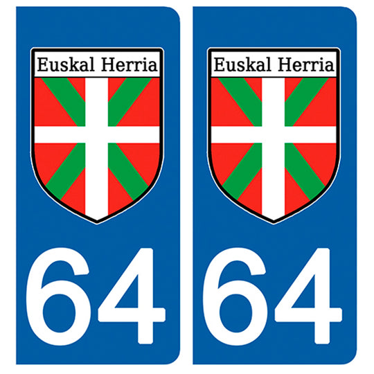 64 PYRENEES ATLANTIQUES, ikurrina - Stickers pour plaque d'immatriculation, disponible pour AUTO et MOTO