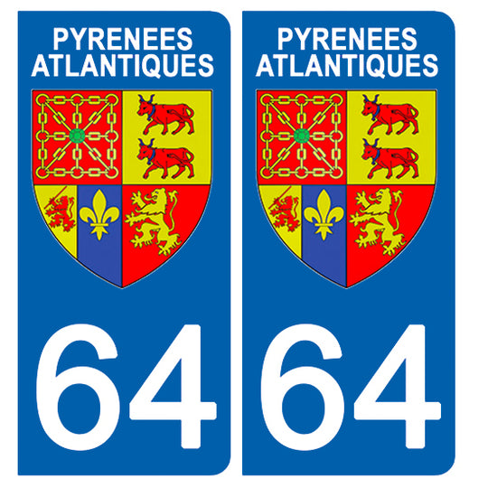 64 PYRENEES ATLANTIQUES - Stickers pour plaque d'immatriculation, disponible pour AUTO et MOTO