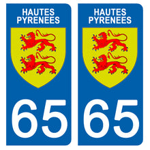 Load the image in the gallery, 65 HAUTES PYRENNEES - License plate stickers, available for AUTO and MOTO