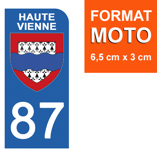 87 HAUTE VIENNE - Stickers pour plaque d'immatriculation, disponible pour AUTO et MOTO