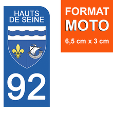 Load the image in the gallery, 92 HAUTS DE SEINE - Stickers for license plate, available for AUTO and MOTO