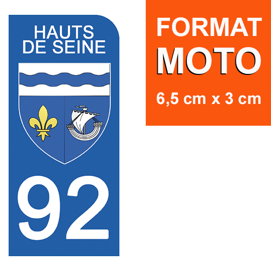 92 HAUTS DE SEINE - Stickers pour plaque d'immatriculation, disponible pour AUTO et MOTO