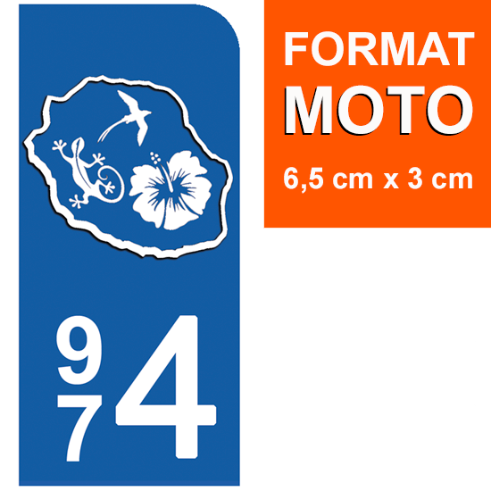 974 LA REUNION - Stickers pour plaque d'immatriculation, disponible pour AUTO et MOTO