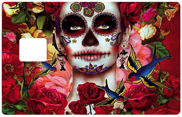 Catarina Calavera- Sticker pour carte bancaire, 2 formats de carte bancaire disponibles