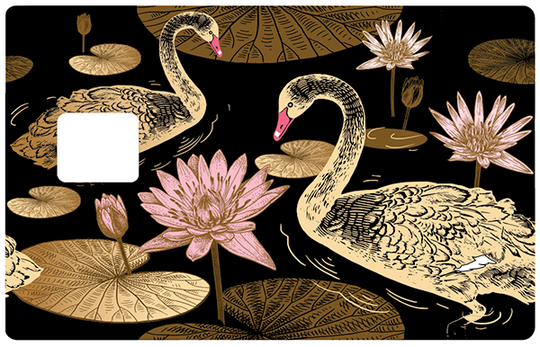 Cygnes et Lotus - Sticker pour carte bancaire, disponible en deux formats.