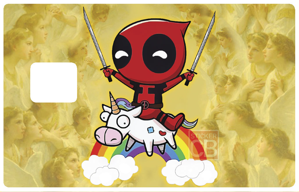 Deadpool et sa licorne- sticker pour carte bancaire