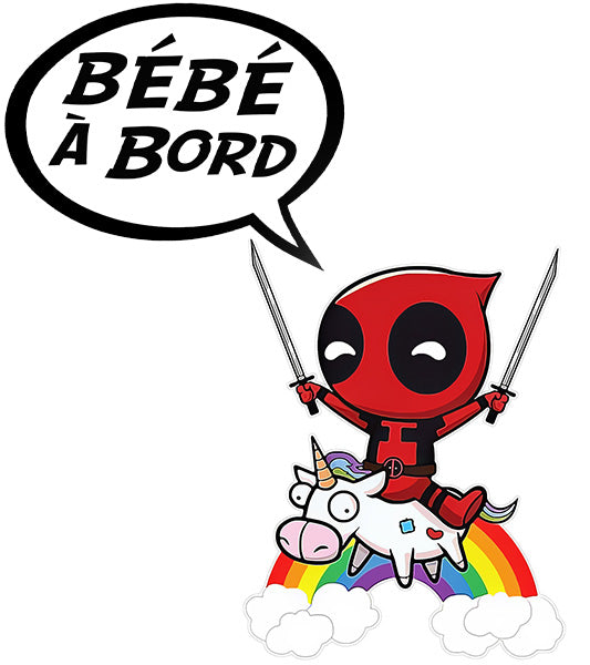 Sticker, Bébé à bord ! Deadpool sur sa vache