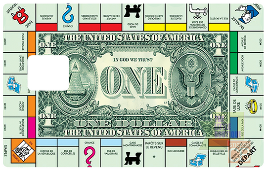 Le jeu des dollars - Sticker pour carte bancaire, disponible en deux formats.