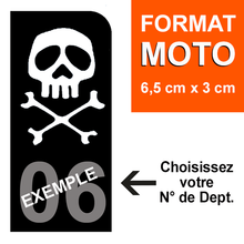 Charger l&#39;image dans la galerie, Sticker pour plaque d&#39;immatriculation MOTO, Fond NOIR, N° de département - PIRATE
