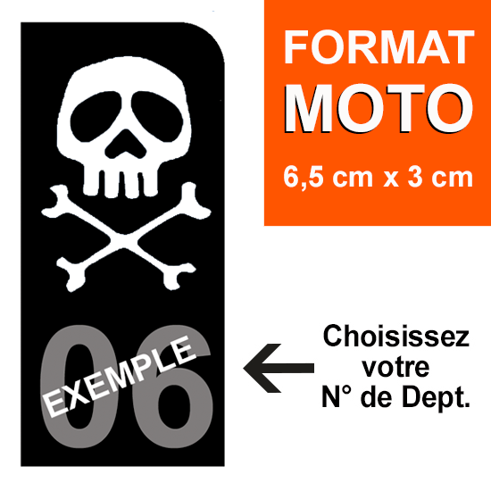 Sticker pour plaque d'immatriculation MOTO, Fond NOIR, N° de département - PIRATE