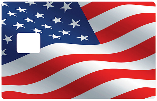 Drapeau Américain au vent - Sticker pour carte bancaire, disponible en deux formats.