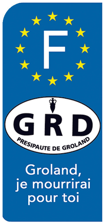 Presipauté de Groland « Groland, je mourrirai pour toi. » - Stickers pour plaque d'immatriculation, disponible pour AUTO et MOTO