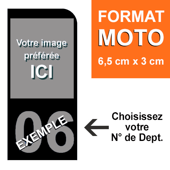 Stickers personnalisés pour plaque d'immatriculation MOTO, N° dept. Noir