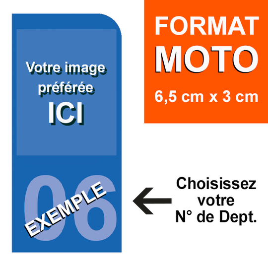 Sticker pour plaque d'immatriculation MOTO, fond bleu