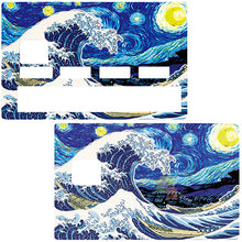 Загрузить изображение в галерею Волна Канагавы против звездной ночи - наклейка на кредитку