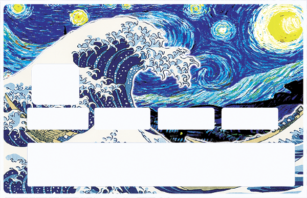 La Vague de Kanagawa  Vs la nuit étoilée  - sticker pour carte bancaire